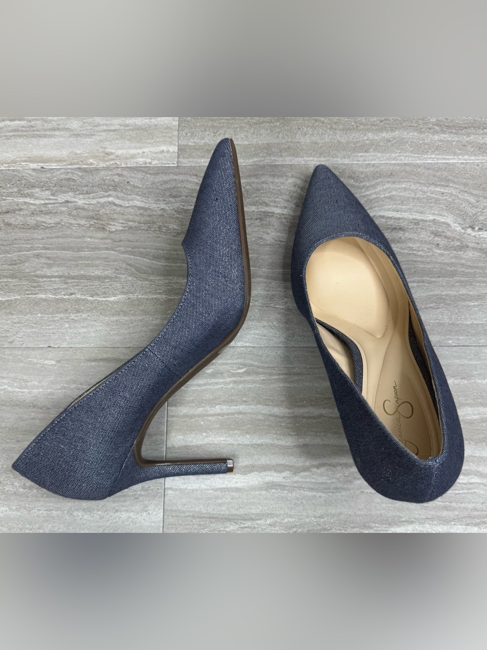 Jessica Simpson Nettles Denim Metallic Pump Heels Womens Size 8 - Picture 5 of 12